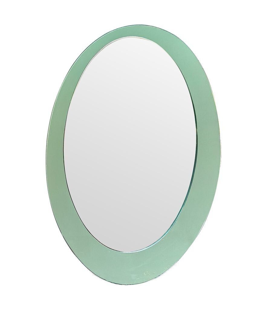 Copy   An Italian 1960s Crystal Arte Oval Mirror With Pastel Mint Green Mirrored Frame