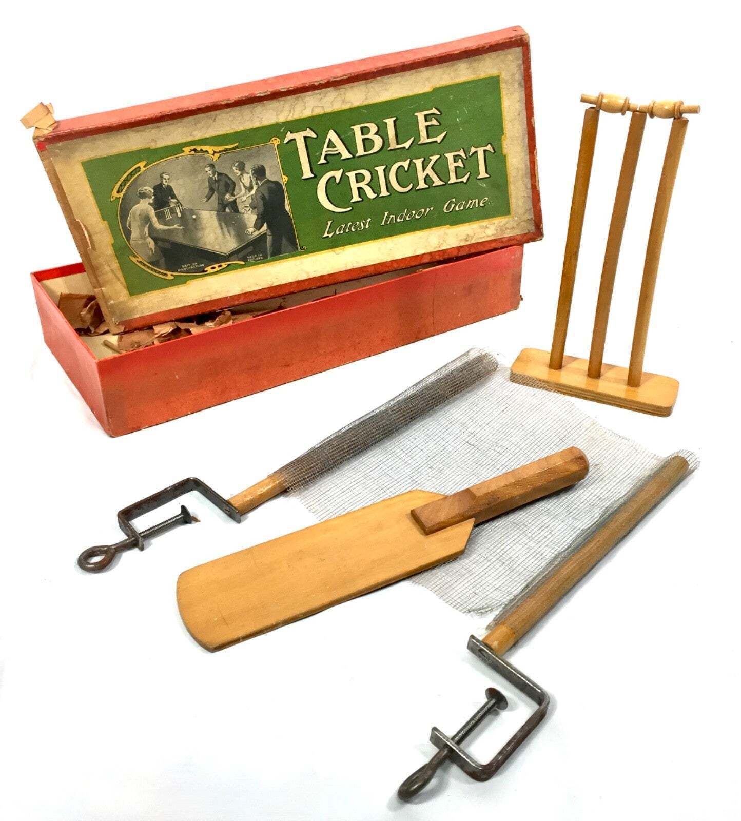 Antique Tabletop Cricket Parlour Game In Original Box / Board / Toy C.1940