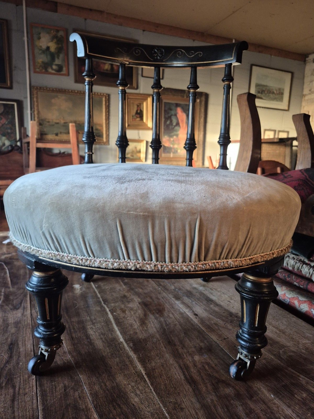 A Gorgeous Aesthetic Movement Ebonised Velvet Boudoir Chair Corinthian Columns photo for sale