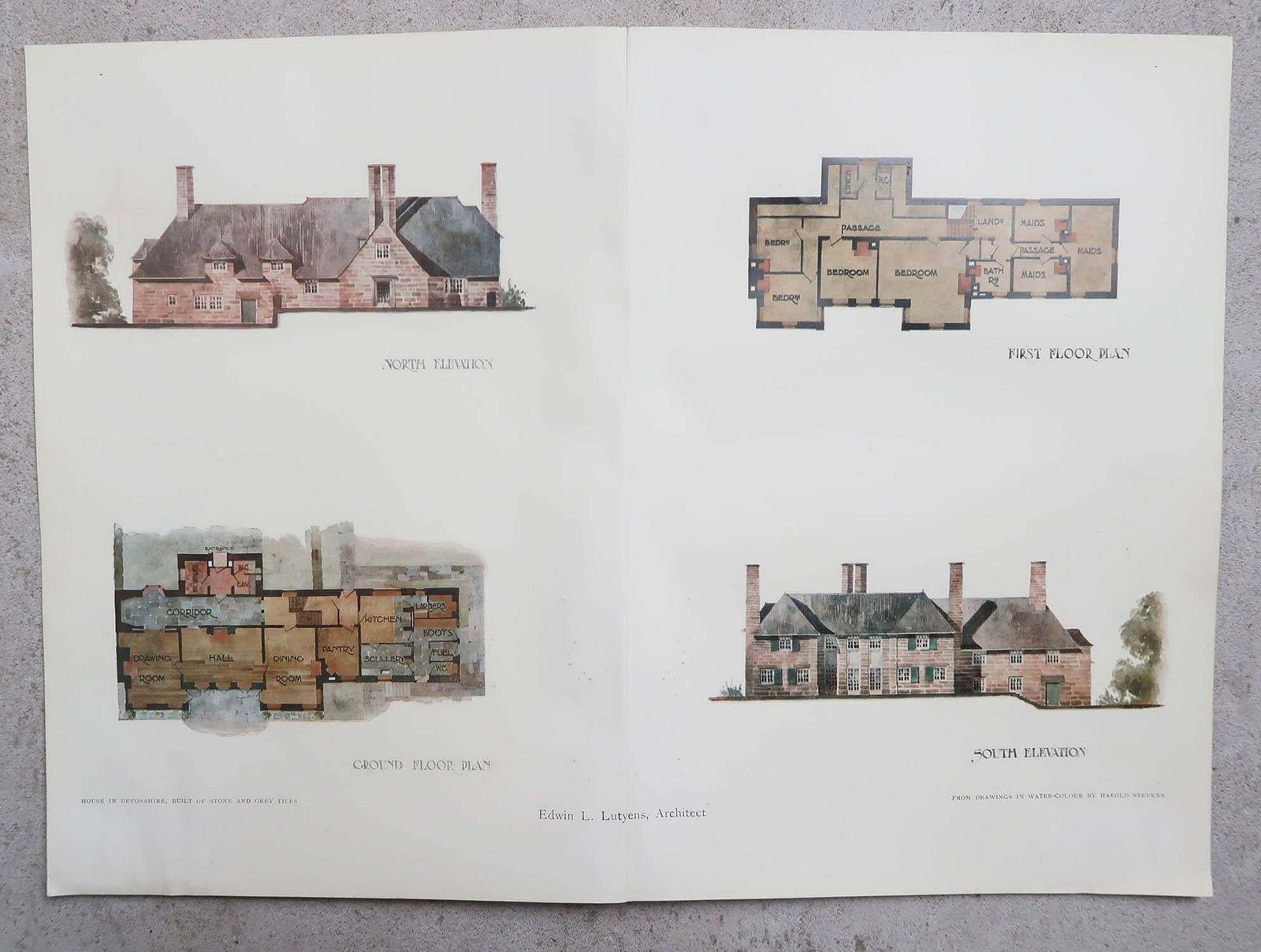 Pair Of Original Antique Prints Of Architectural Drawings By E.L.Lutyens. 1906 photo for sale