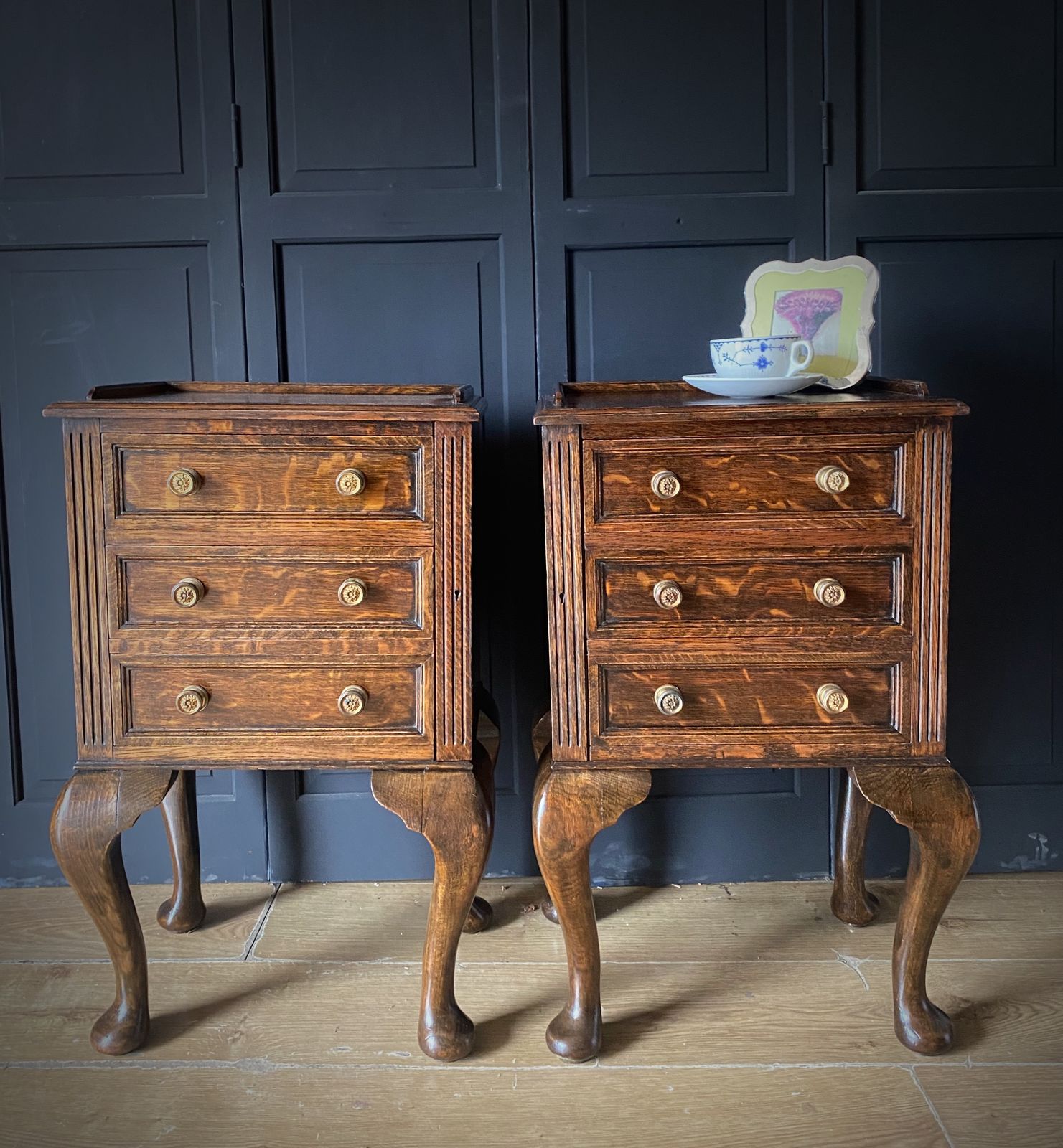 Furniture Pair Of Victorian Oak Collectors/Bedside Cabinets photo