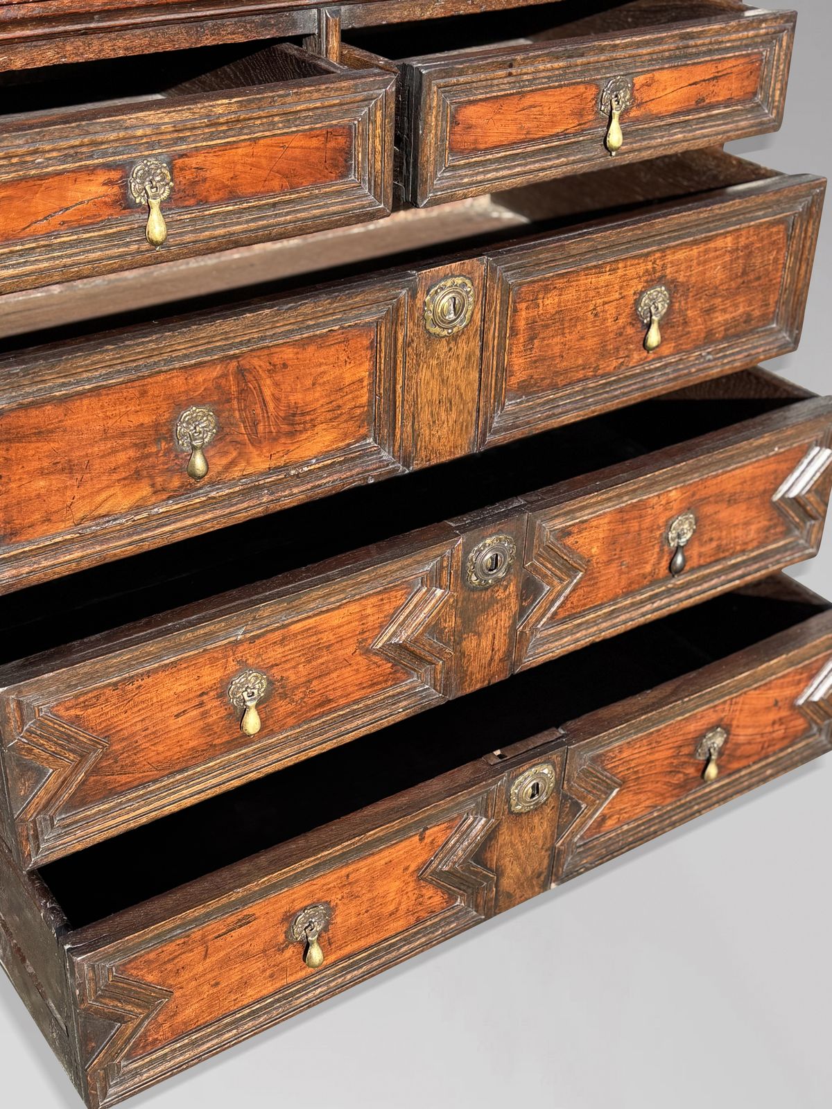 17th Century Charles II Period Jacobean Oak Geometric Chest Of Drawers photo buy