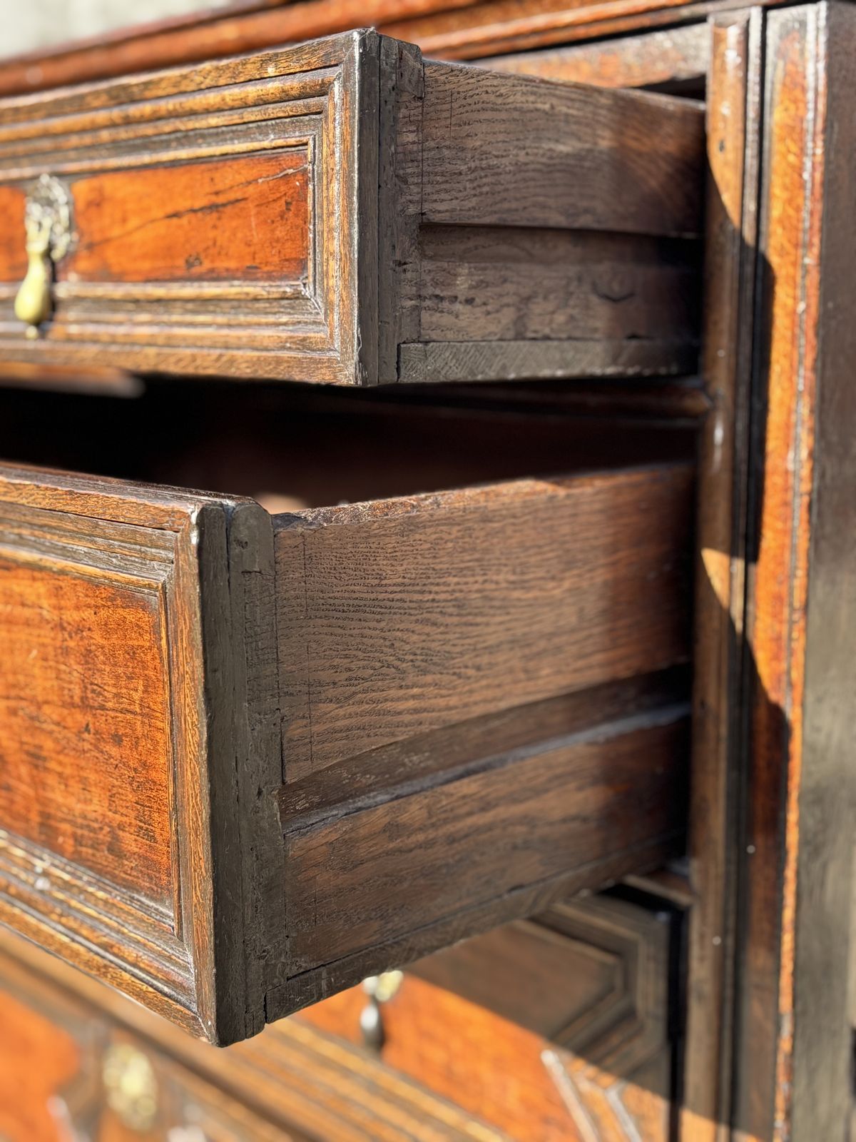 photo furniture 17th Century Charles II Period Jacobean Oak Geometric Chest Of Drawers