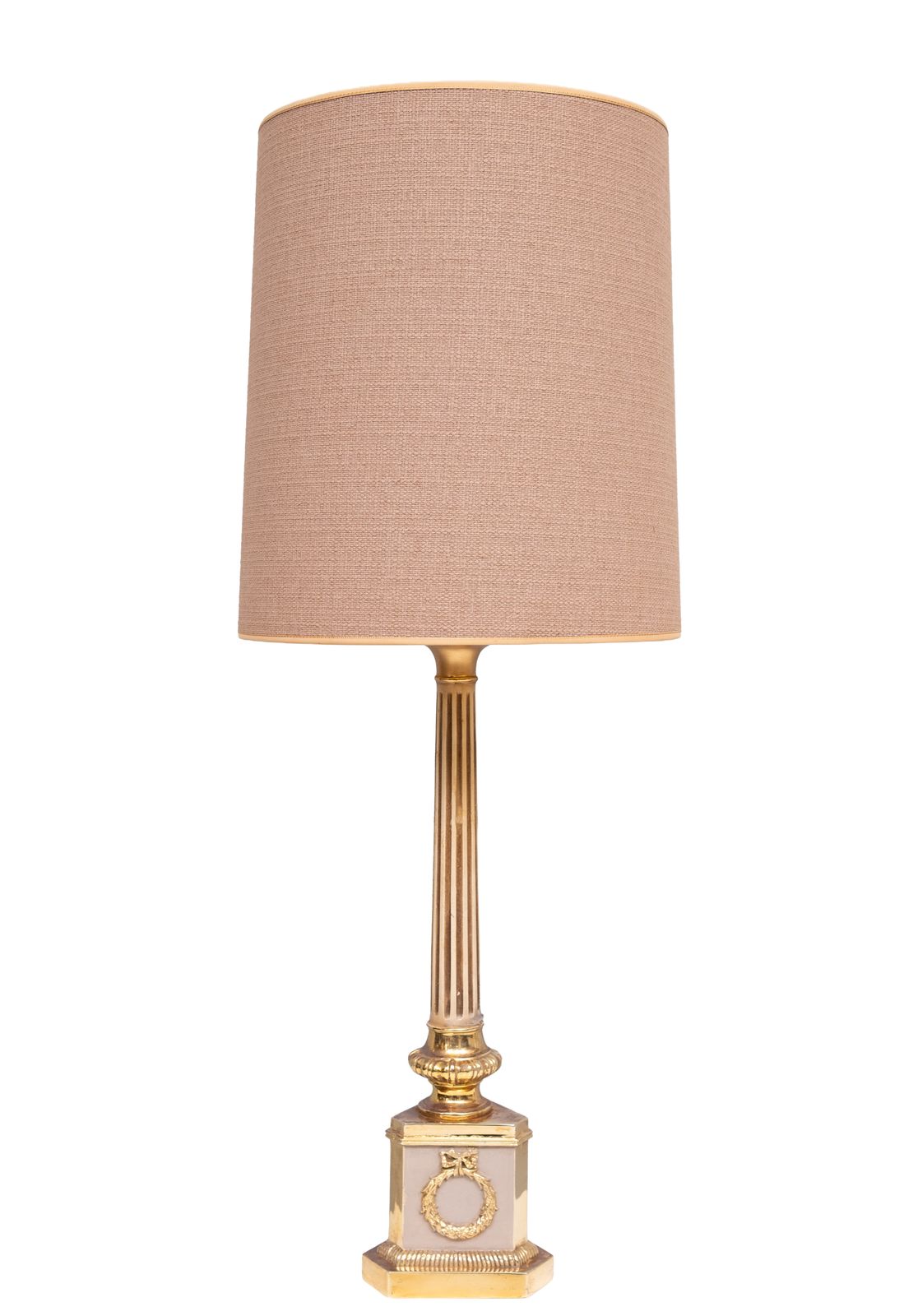 Antique Empire Brass Column Table Lamps 1950s photo for sale