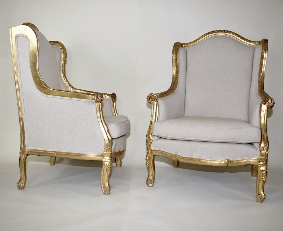 A Pair Of Louis XV Style Late 19th Century Gilt Framed Armchairs photo Furniture