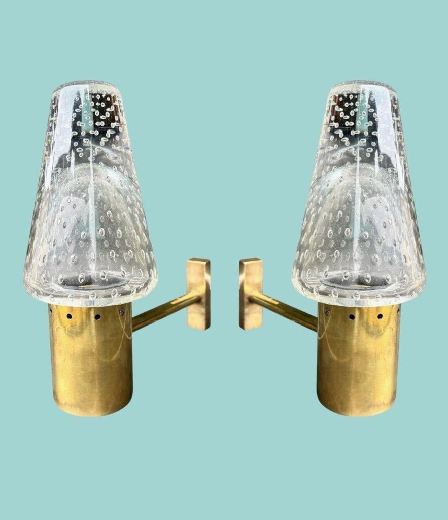 A Rare Pair Of 1950s Murano Glass And Brass Wall Lights By Gino Sarfatti And Archimede Seguso. photo furniture