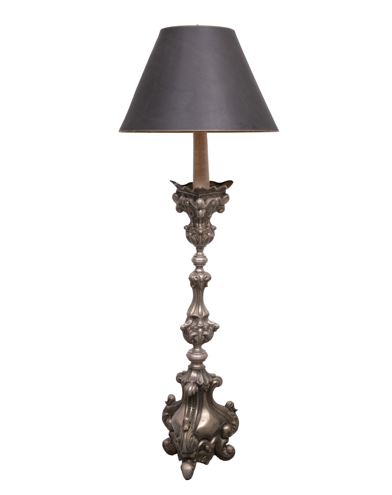 Stunning Antique Pewter Rococo Candlestick Floor Lamp Italy photo Lighting