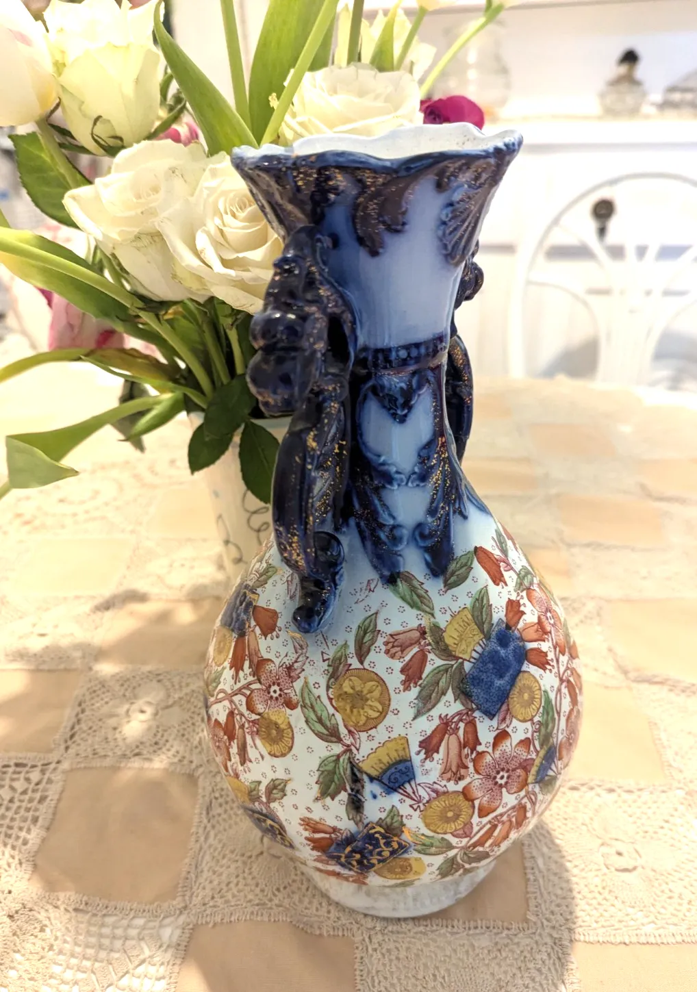 Antique Victorian Humphrey Bros Japanese Tunstall  Gilded Floral Vase Urn photo furniture