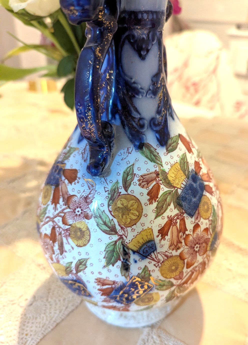 Antique Victorian Humphrey Bros Japanese Tunstall  Gilded Floral Vase Urn photo vintage