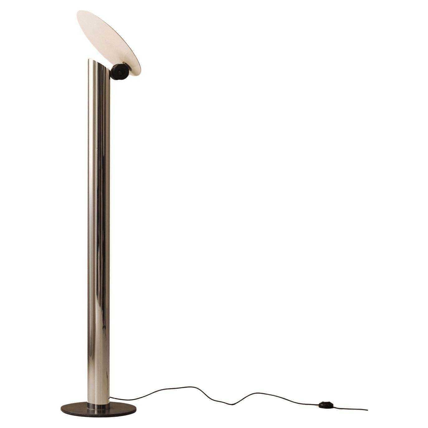 Minimalist Italian Floor Lamp From The Late 1970s In Chrome And Brushed Metal.