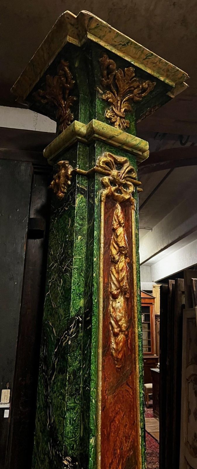 Pair Of Decorative Polychrome Columns With Gilt Trim, Italy photo buy