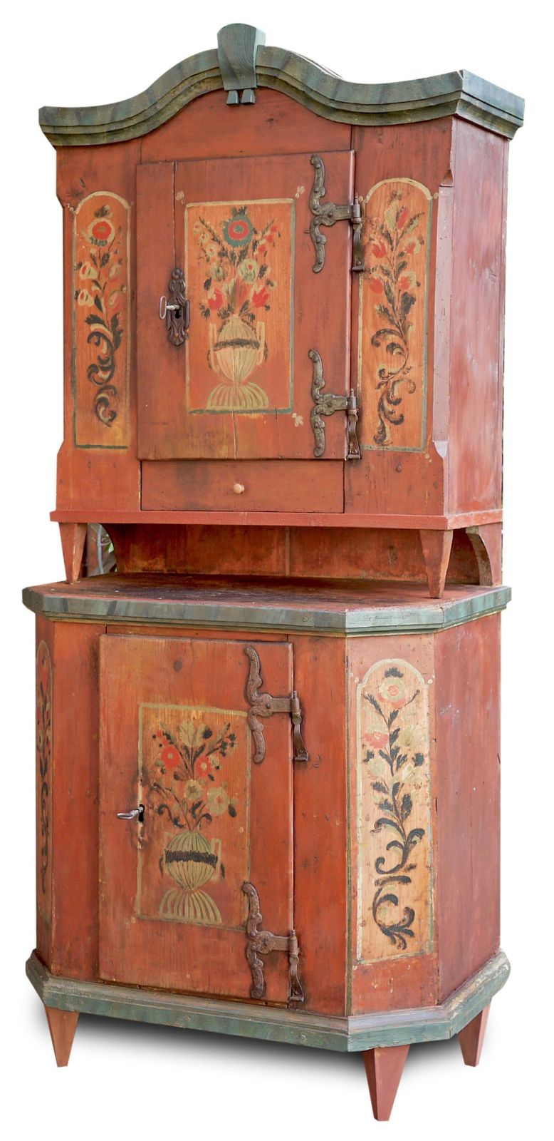 Red Floral Painted Cabinet, 1790, Central Europe photo furniture