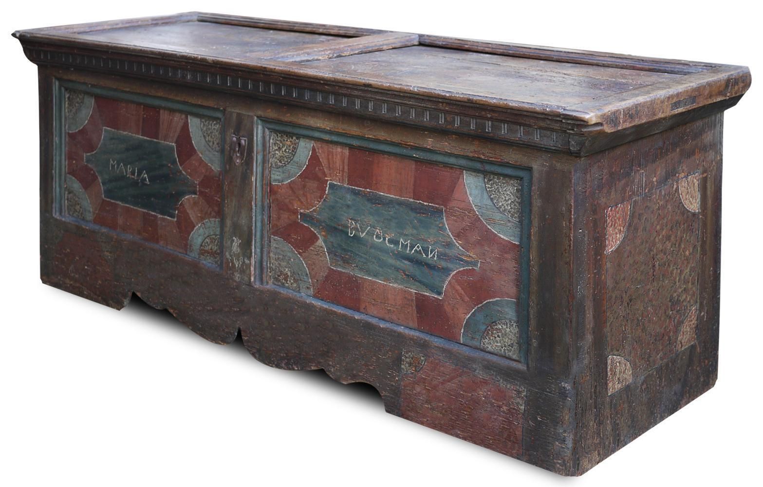 18th Century Blanket Chest Blue And Red Painted photo furniture