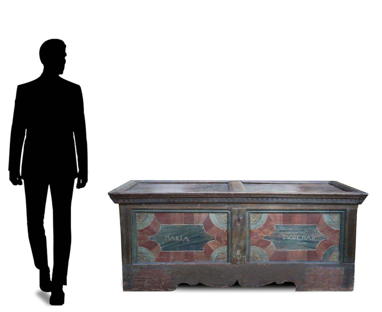 3293.0 18th Century Blanket Chest Blue And Red Painted photo