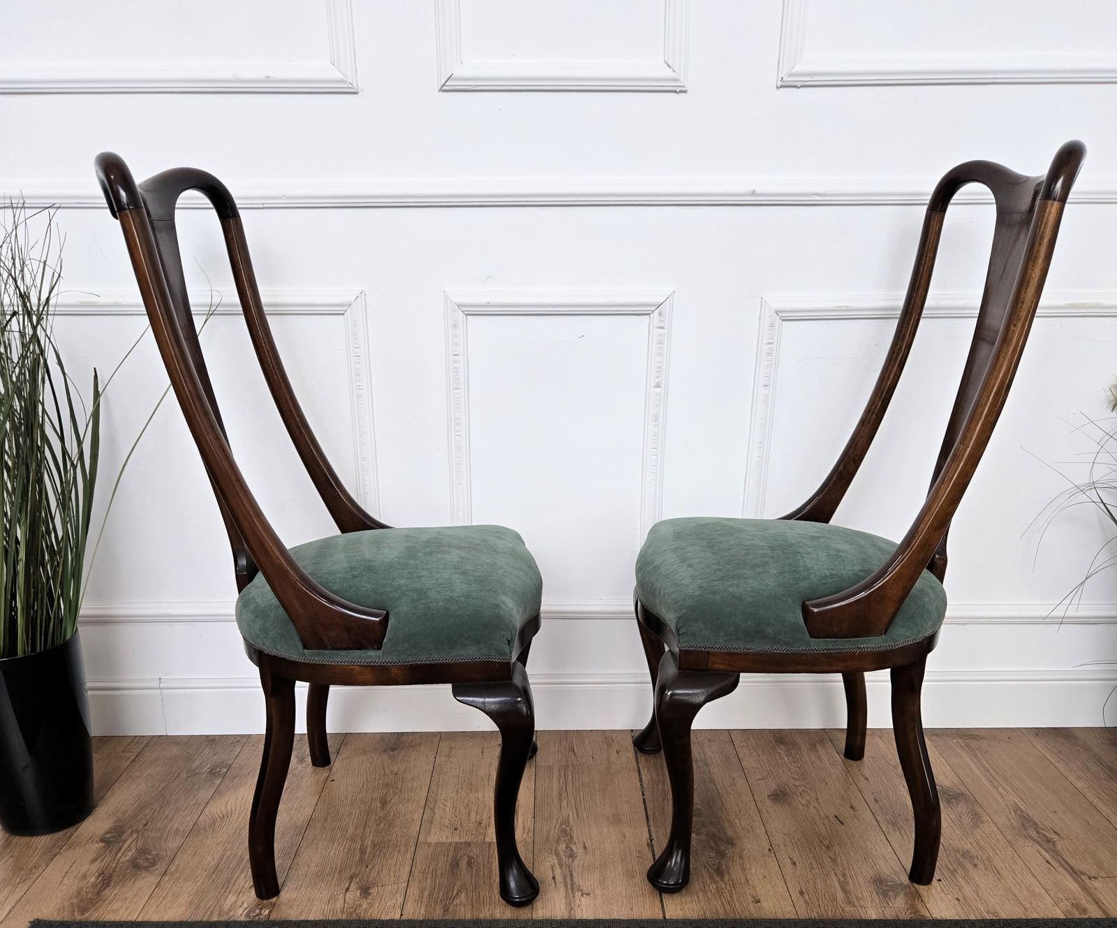 Set Of 6 Mid Century Modern Italian Walnut Wood Upholstered Dining Chairs photo for sale