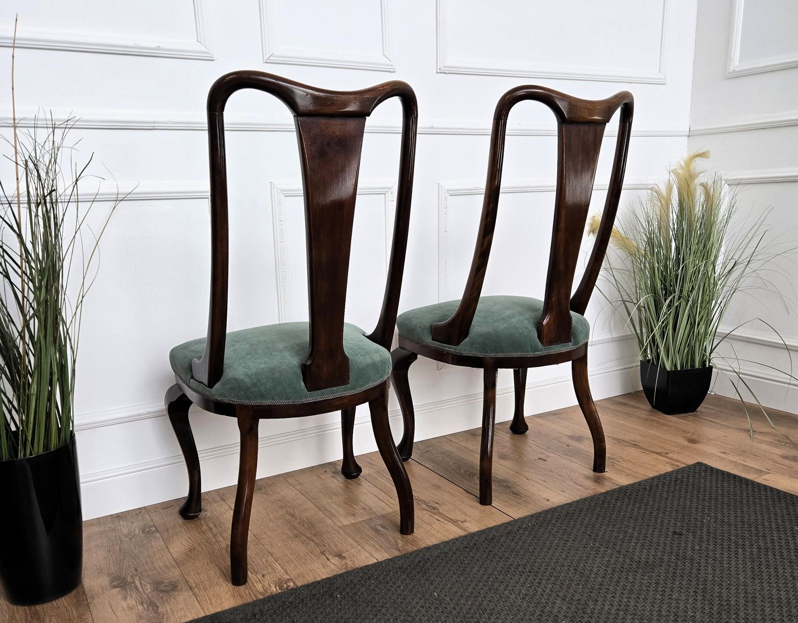 Set Of 6 Mid Century Modern Italian Walnut Wood Upholstered Dining Chairs photo vinterior