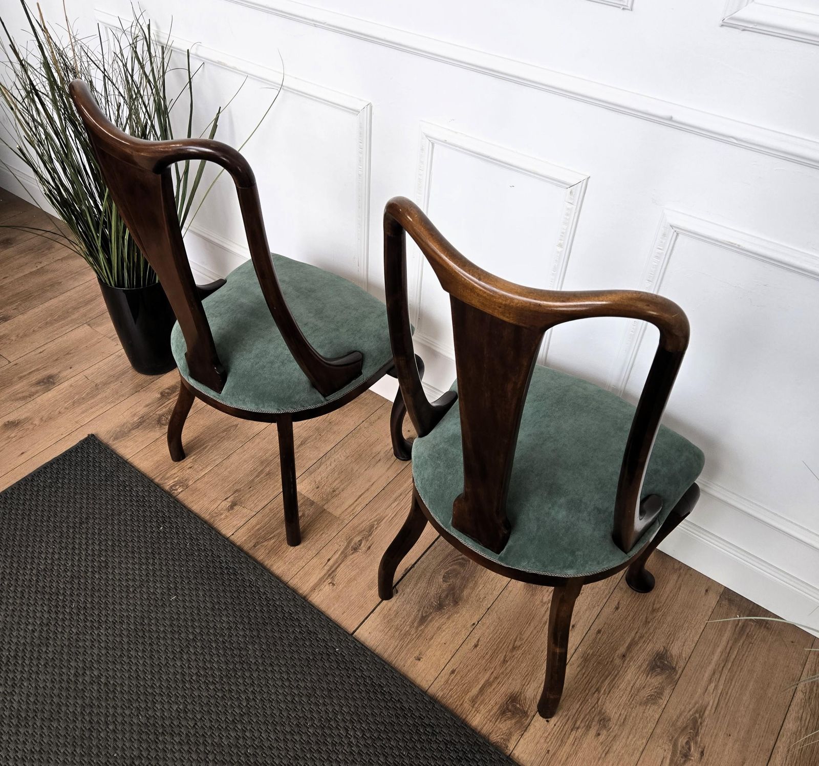 Set Of 6 Mid Century Modern Italian Walnut Wood Upholstered Dining Chairs photo buy
