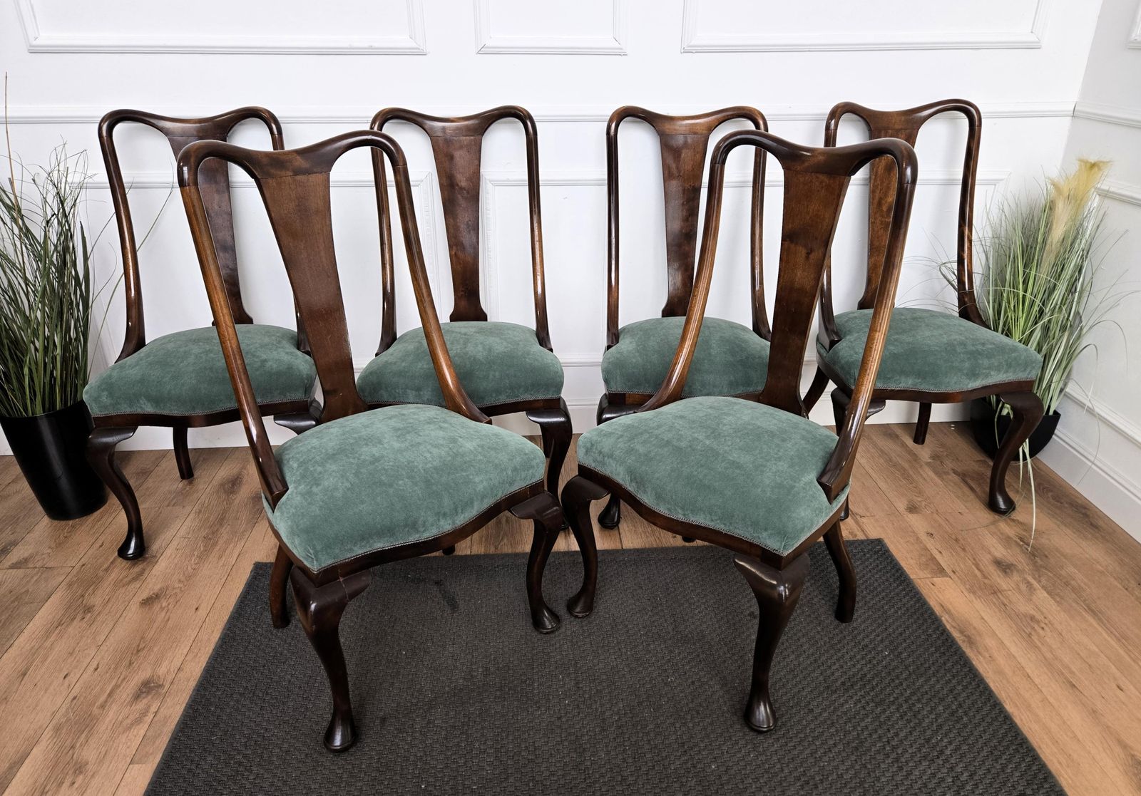 photo furniture Set Of 6 Mid Century Modern Italian Walnut Wood Upholstered Dining Chairs