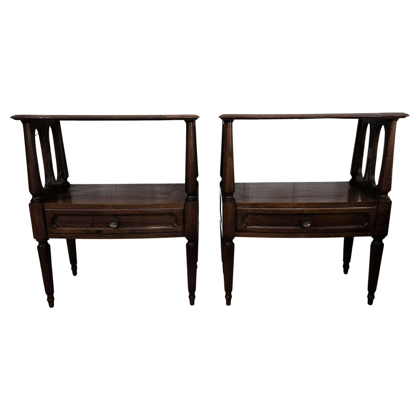 Pair Of Italian Carved Wood Mid Century Modern Night Stands Bed Side Tables