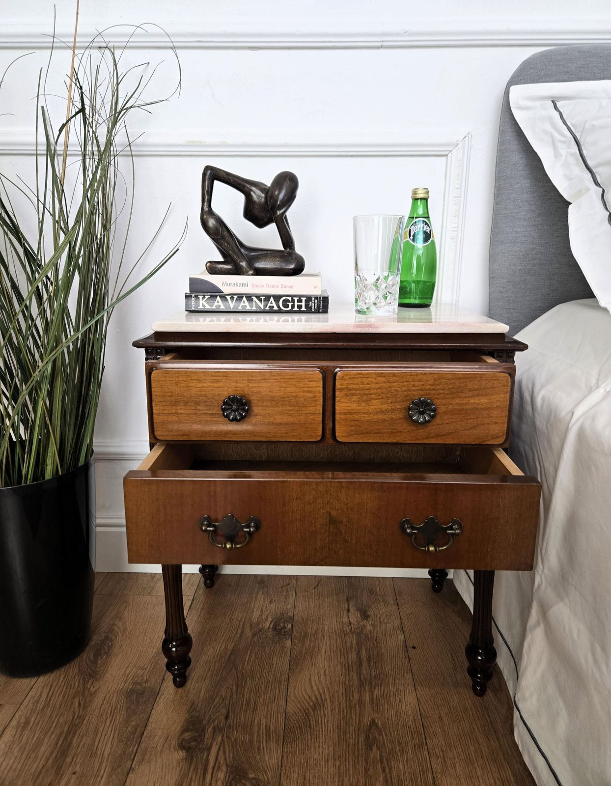 Pair Of Italian Midcentury Art Deco Wood Marble Top Night Stands Bedside Tables photo 1328.0
