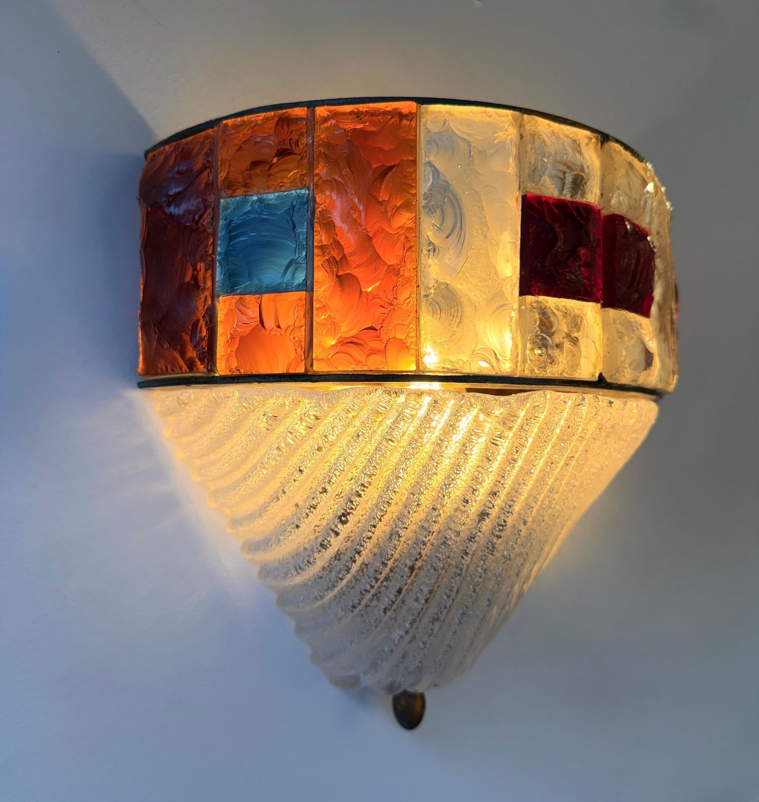 photo furniture Hammered Glass Wrought Iron Murano Glass Sconce By Longobard, Italy, 1970s