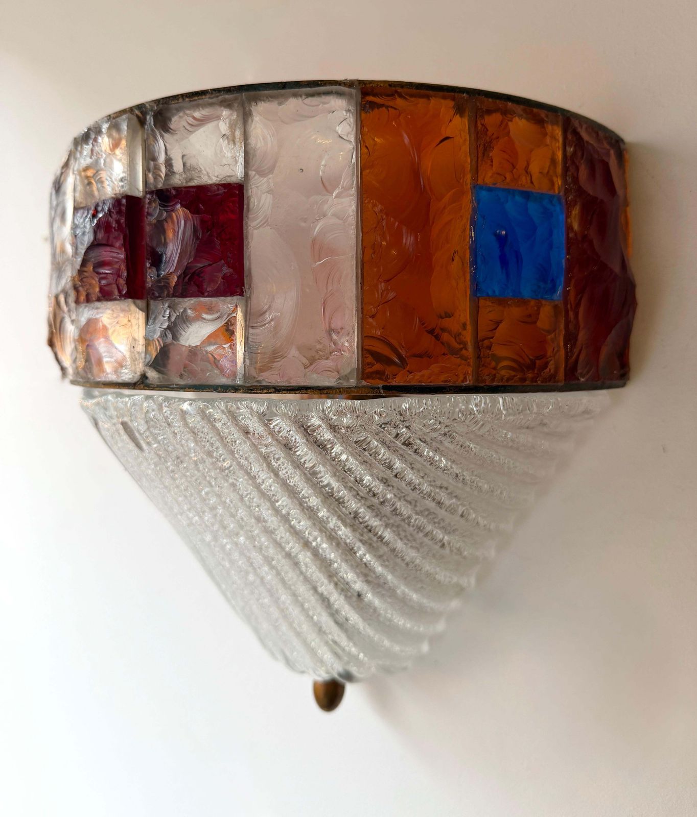 1770.0 Hammered Glass Wrought Iron Murano Glass Sconce By Longobard, Italy, 1970s photo