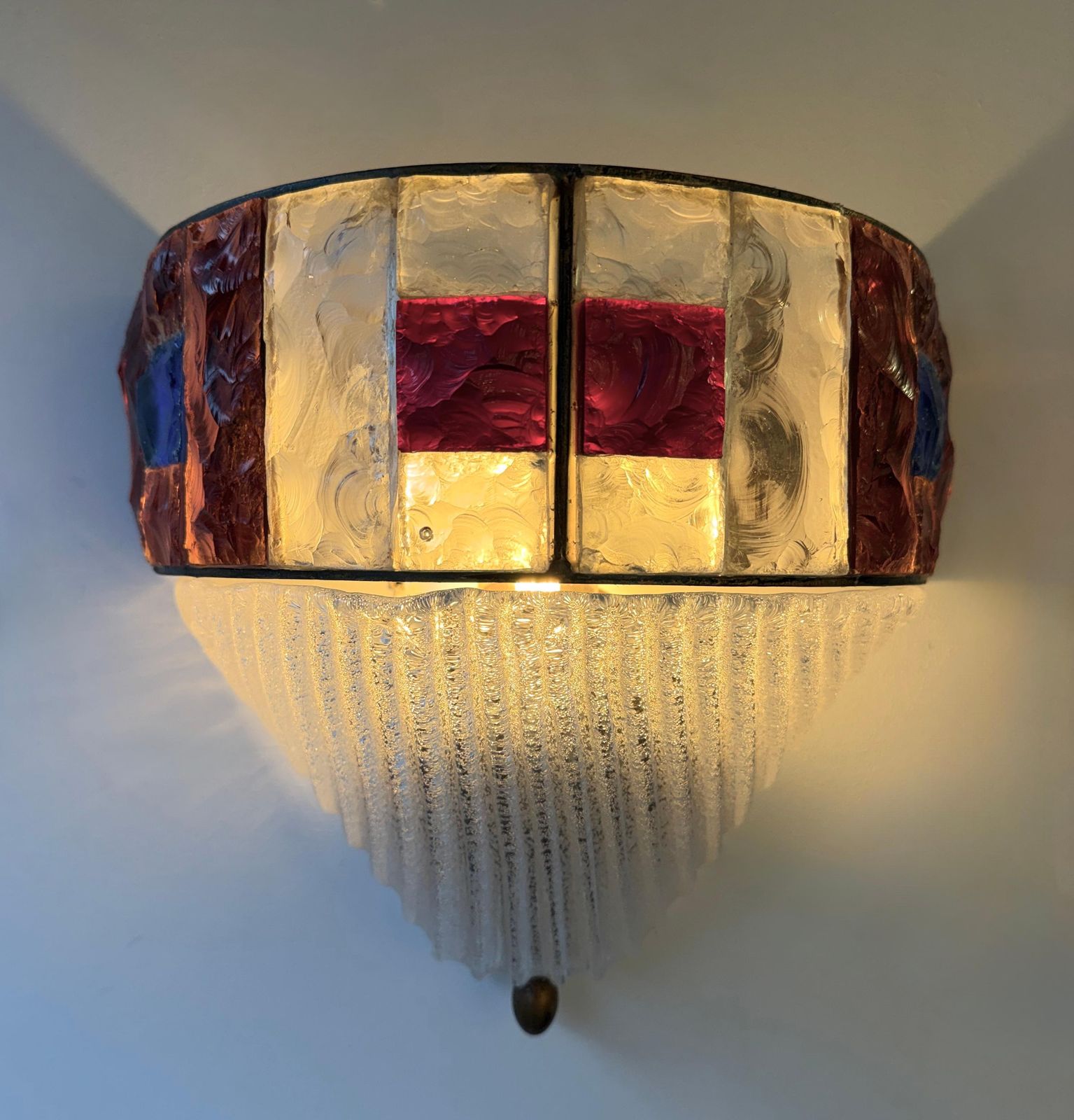 photo vinterior Hammered Glass Wrought Iron Murano Glass Sconce By Longobard, Italy, 1970s