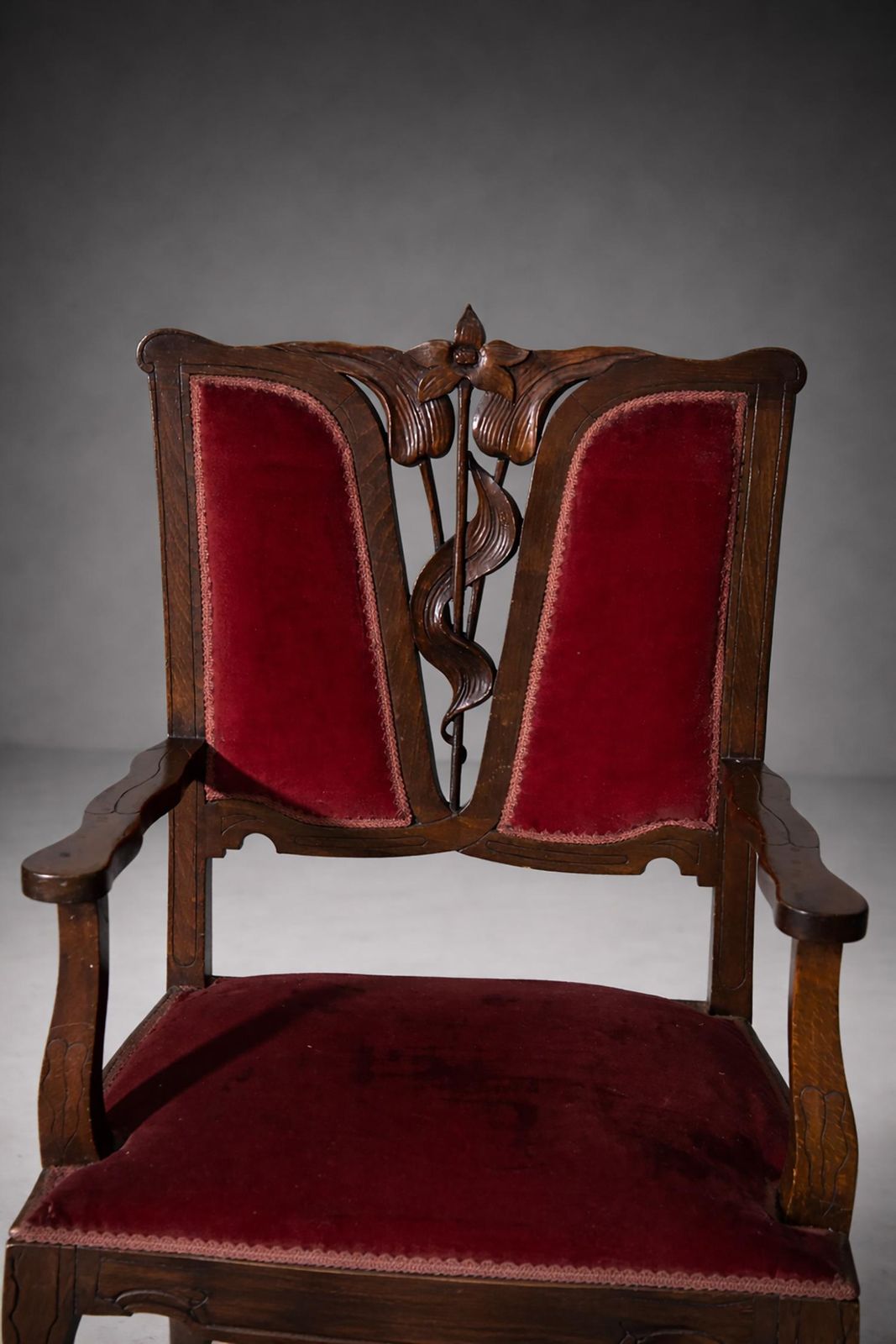Pair Of Red Italian Art Nouveau Armchairs In The Style Of Georges De Feure photo Furniture