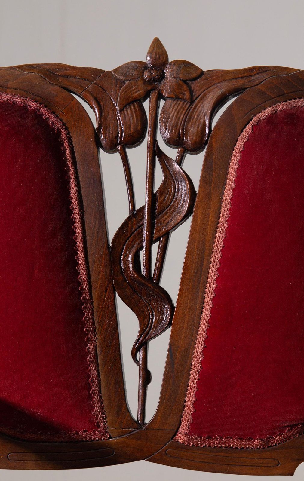Furniture Pair Of Red Italian Art Nouveau Armchairs In The Style Of Georges De Feure photo