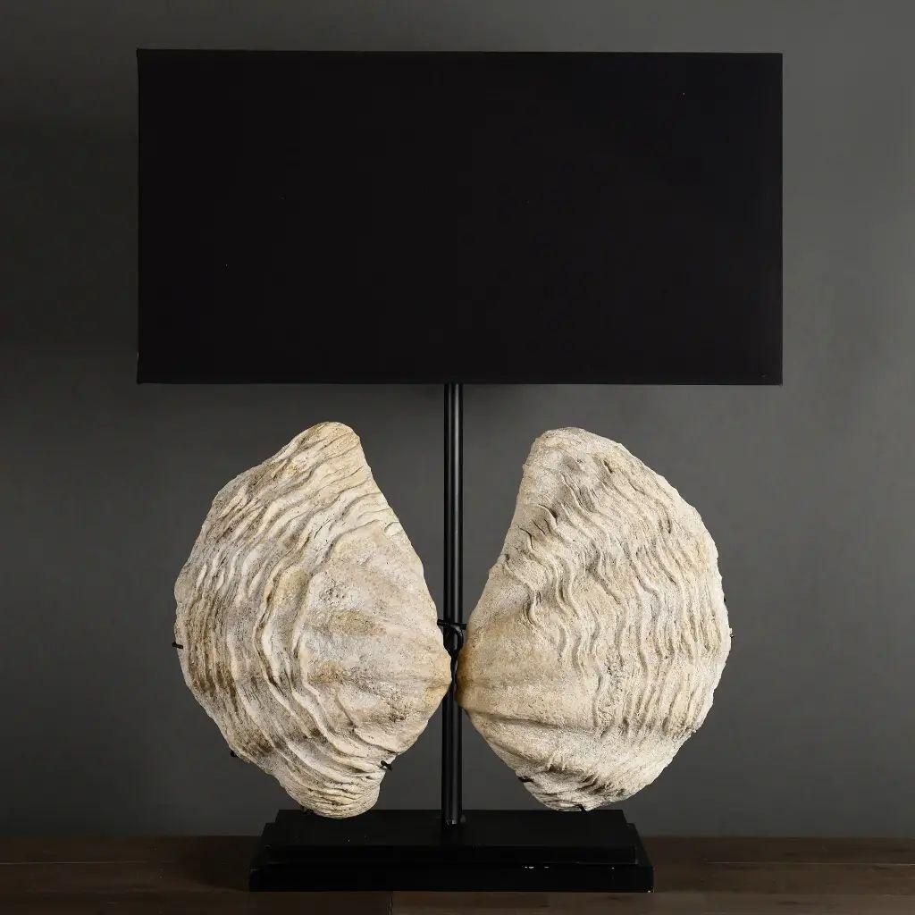 Pair Of Giant Clam Lamps In Composite Material With Artisanal Patina photo furniture