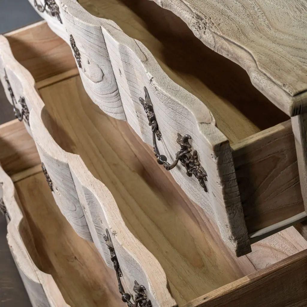 Crossbow Chest Of Drawers In Wood With Grey Patina And Chinese Style Bronzes photo vinterior