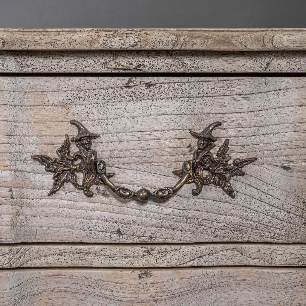 Crossbow Chest Of Drawers In Wood With Grey Patina And Chinese Style Bronzes photo vintage