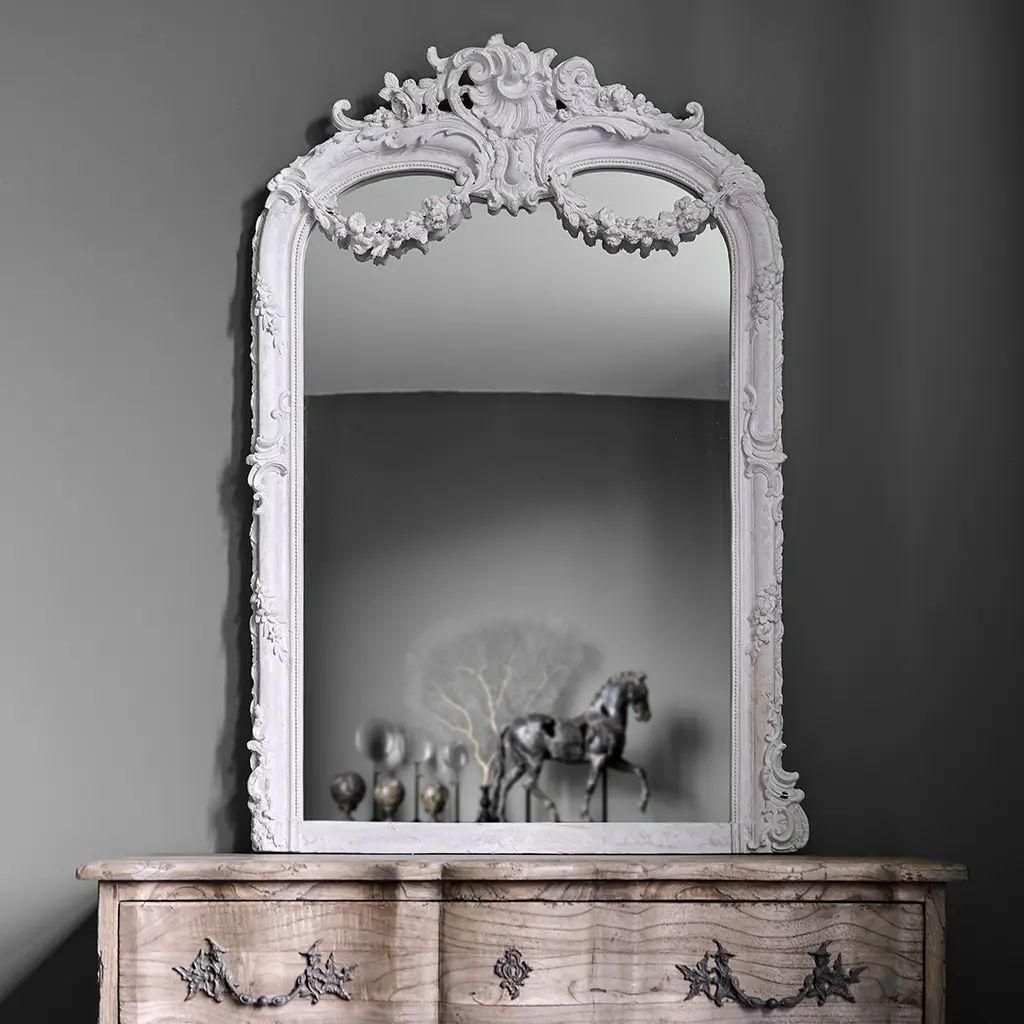 Gustavian Style Trumeau Mirror With Rocaille Pediment And Antique Patina photo furniture