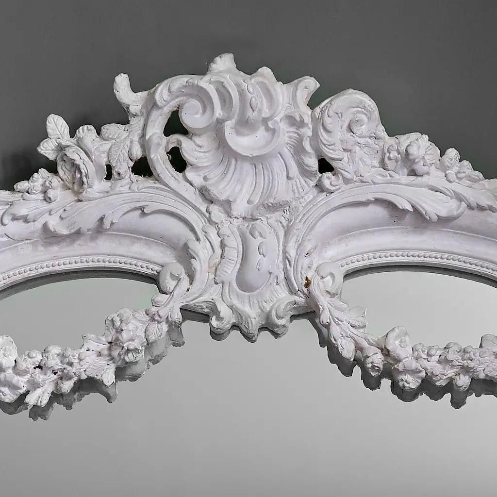 Gustavian Style Trumeau Mirror With Rocaille Pediment And Antique Patina photo for sale