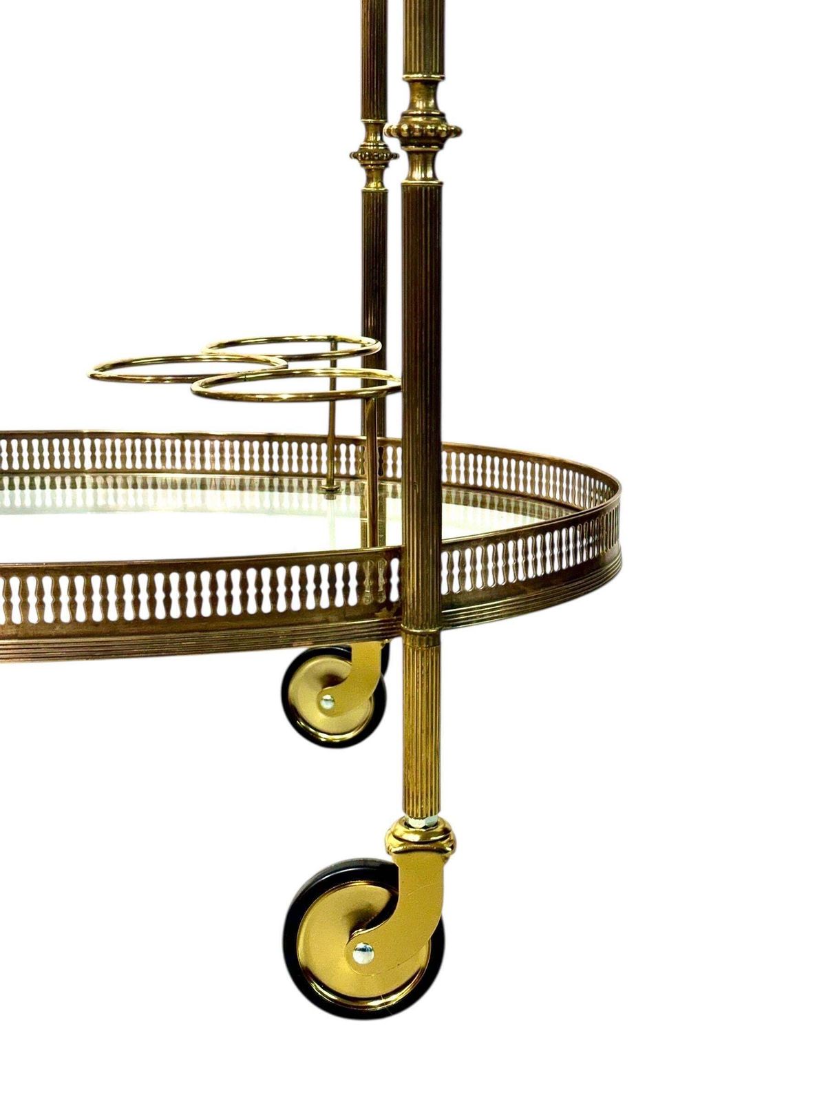 Small French Oval Gilt Brass Bar Cart, Circa 1950 photo vinterior