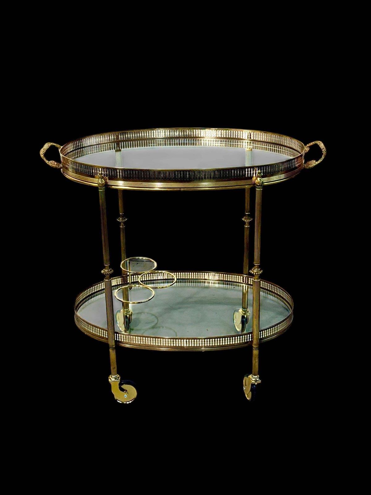 2326.0 Small French Oval Gilt Brass Bar Cart, Circa 1950 photo