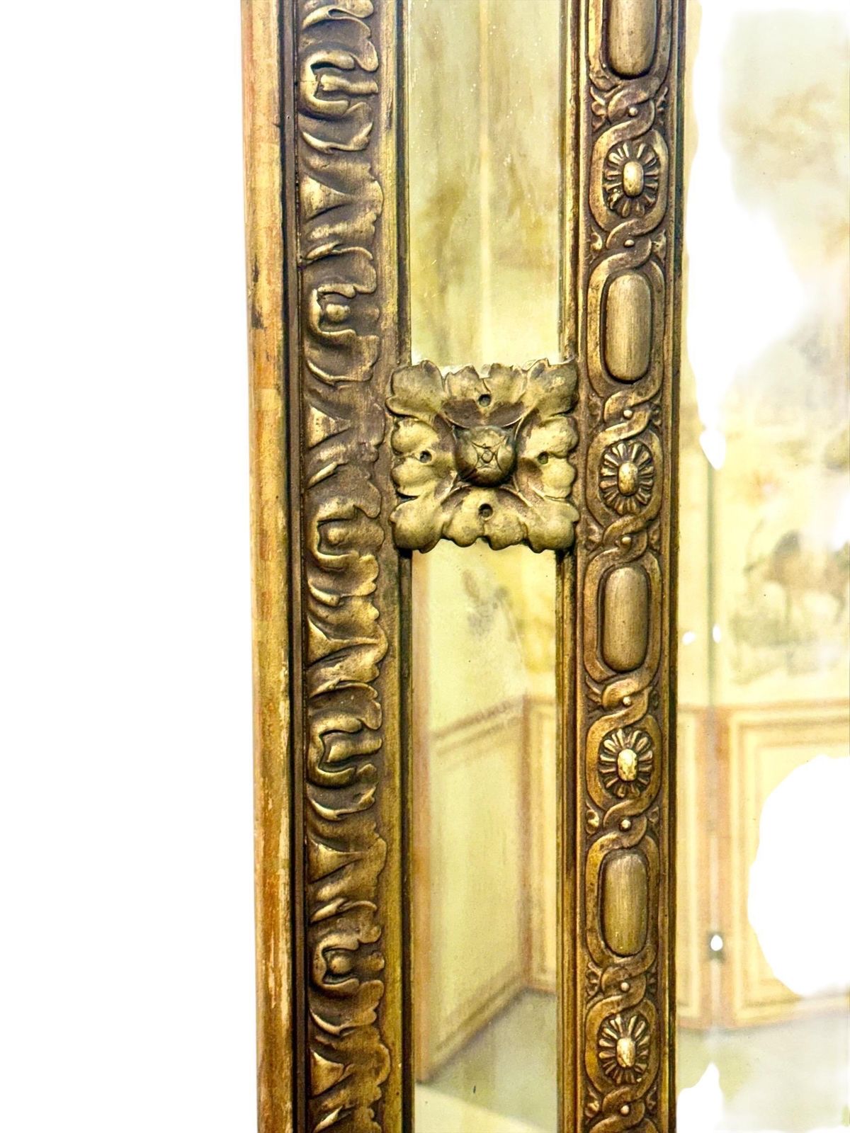 Large Napoléon III Giltwood Mirror With Laurel Crest, And Aged Glass photo vinterior