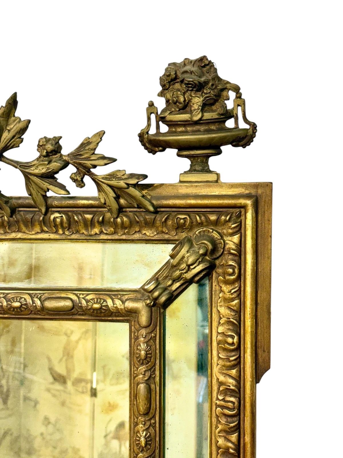 Large Napoléon III Giltwood Mirror With Laurel Crest, And Aged Glass photo buy