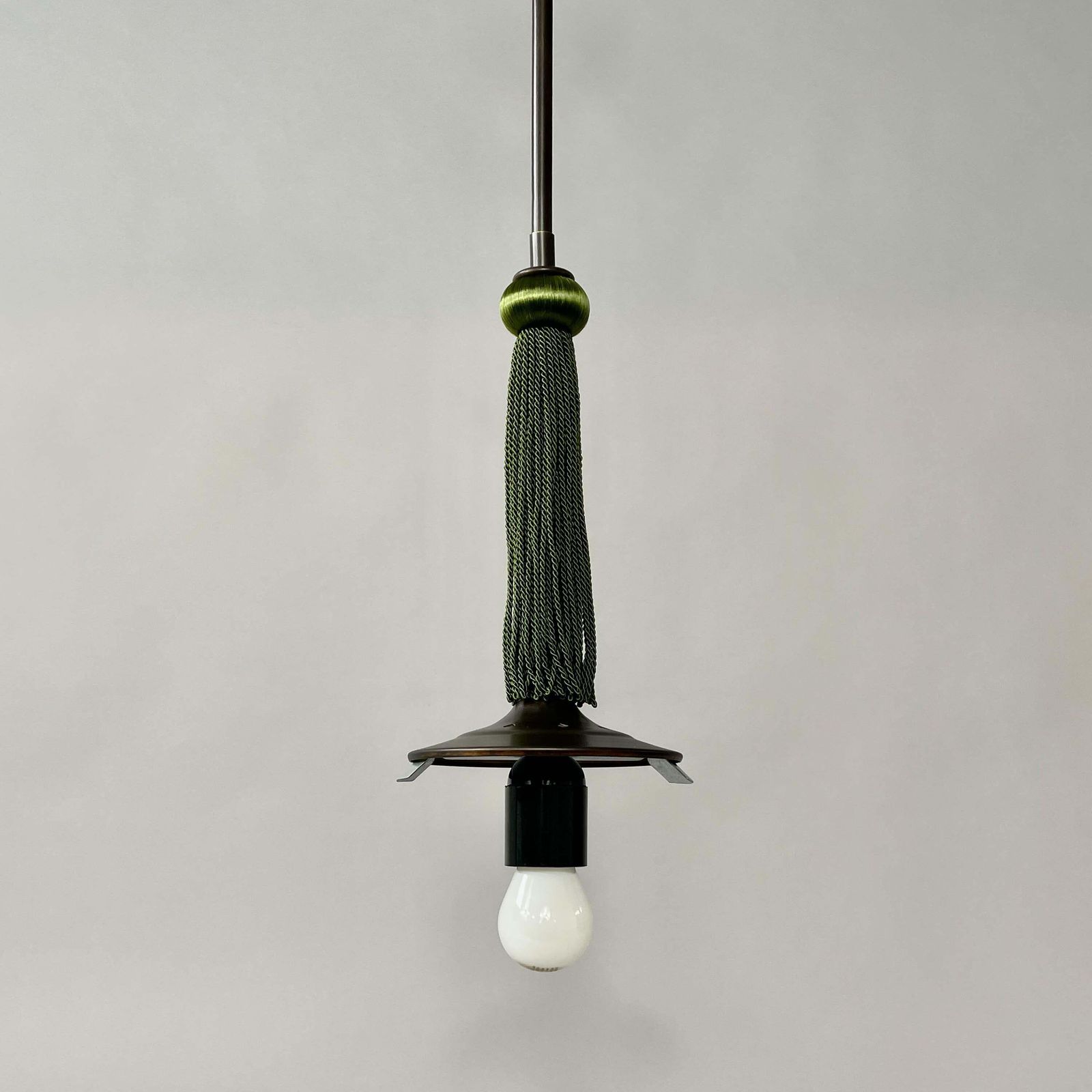 Opaline Glass & Burnished Brass Ball Pendant With Tassel, Germany 1930s photo buy