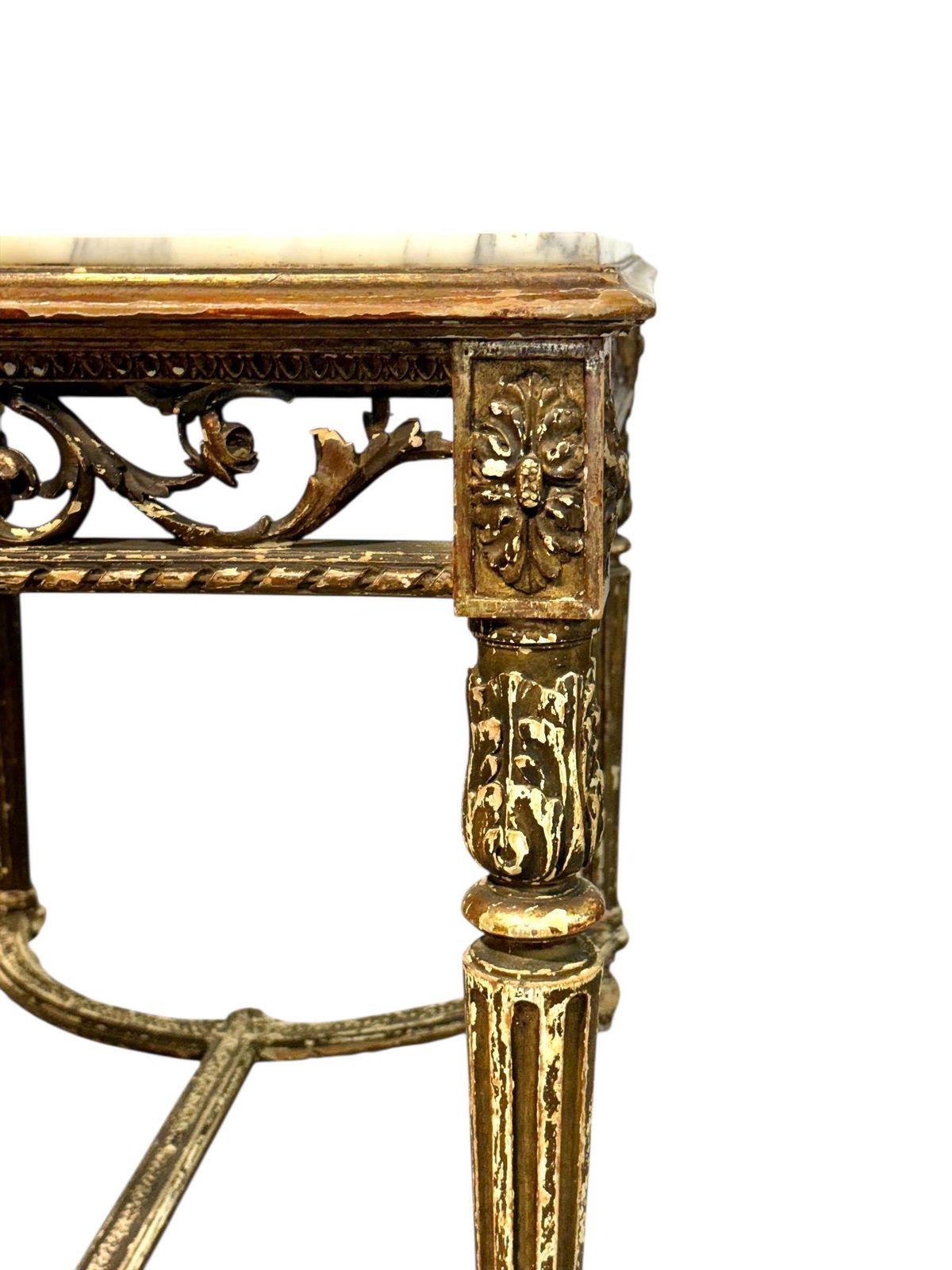 photo buy 19th Century French Giltwood Center Table With Carved Apron And Marble Top
