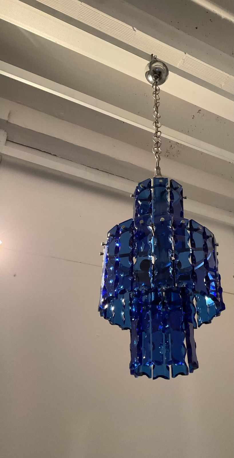 photo for sale Zeroquattro Milano  Lampadario Anni 60 In Vetro Martellato Blu