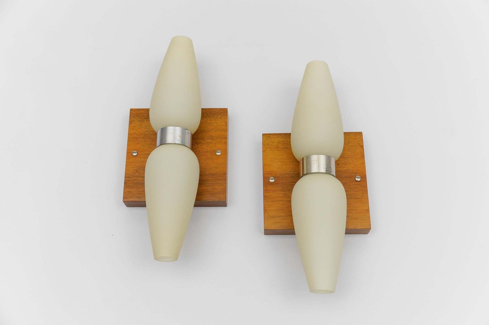 Pair Of Wood And Opaline Glass Wall Lamps By Temde, Switzerland, 1960s photo vinterior