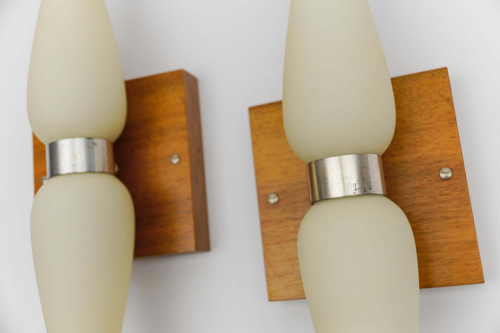 1062.0 Pair Of Wood And Opaline Glass Wall Lamps By Temde, Switzerland, 1960s photo