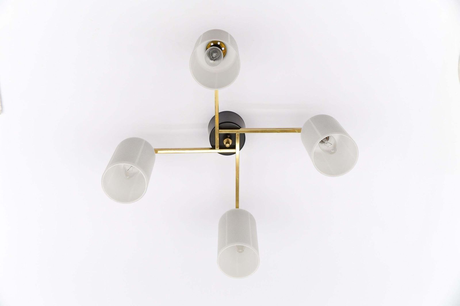 photo vinterior Mid Century Modern 4 Armed Brass And Glass Lamp, 1950s Italy