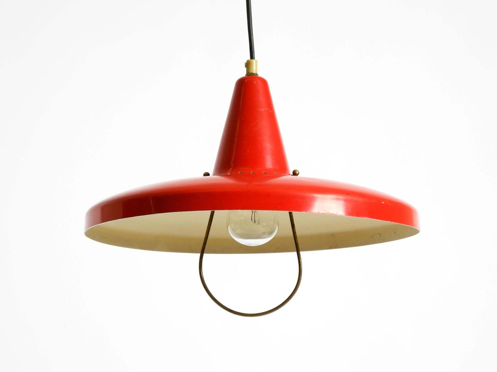 Mid Century Modern Red Aluminum Pendant Lamp, Height Adjustable, Italy, 1950 photo furniture