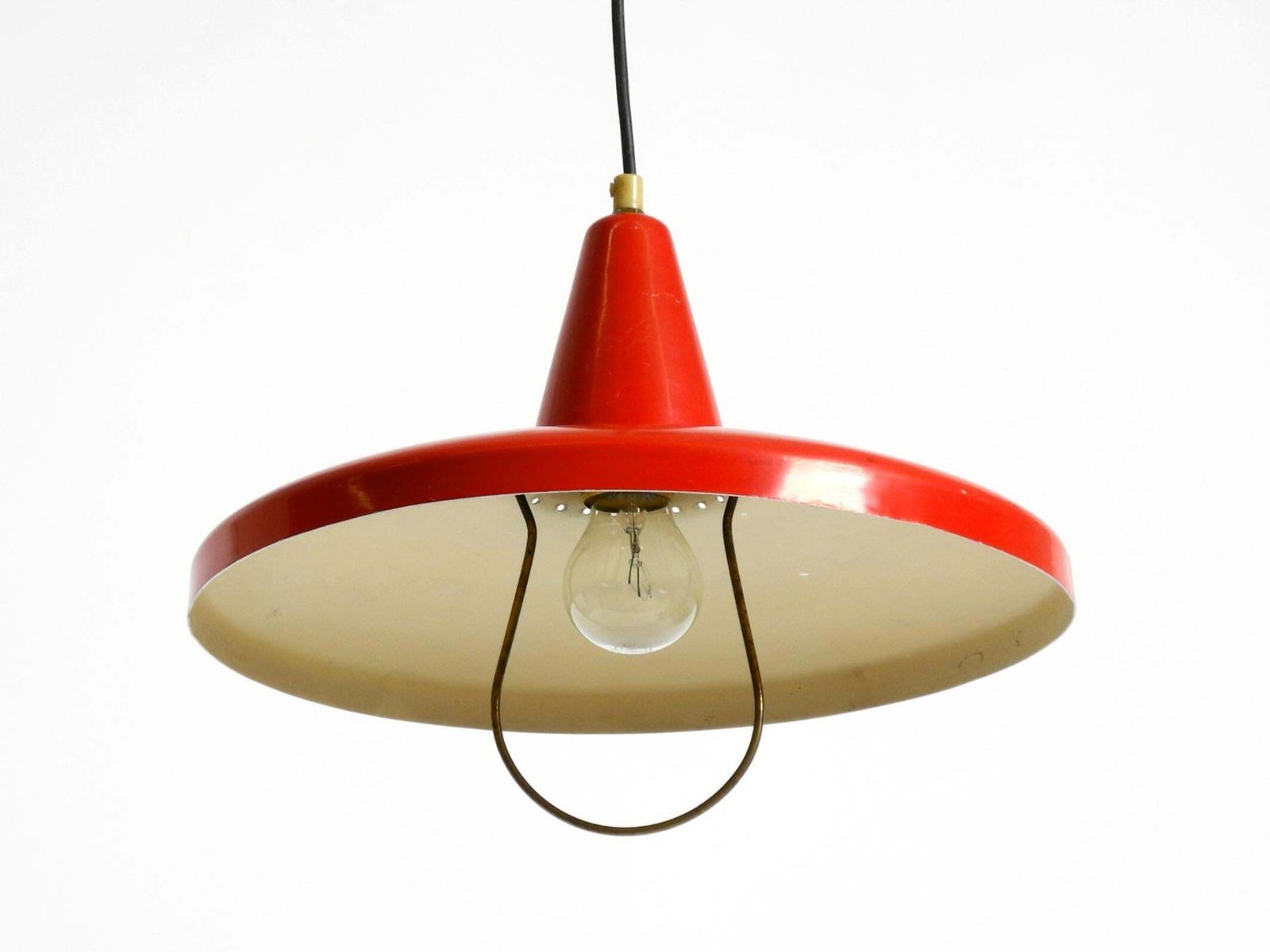Mid Century Modern Red Aluminum Pendant Lamp, Height Adjustable, Italy, 1950 photo vinterior