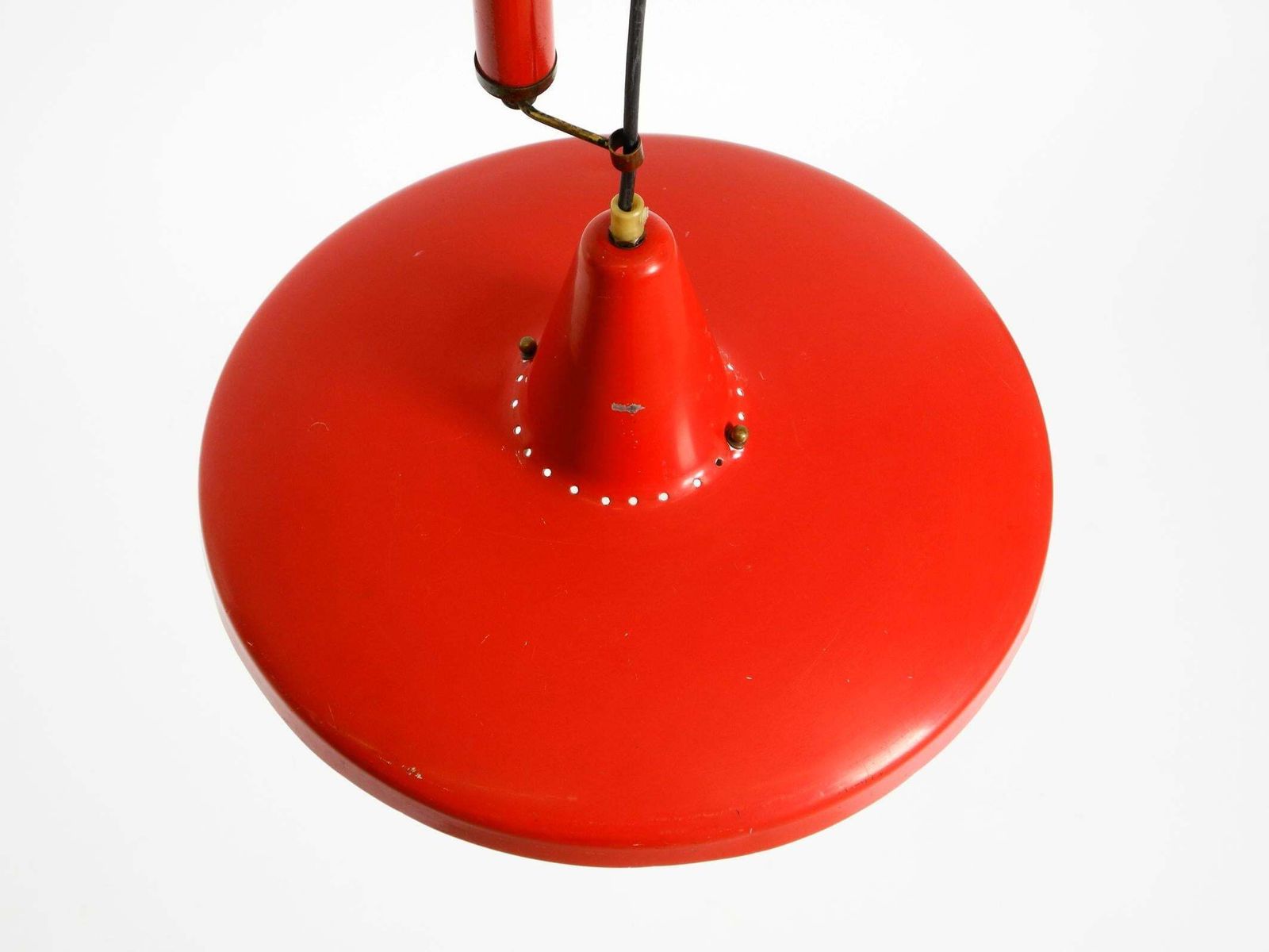 photo vintage Mid Century Modern Red Aluminum Pendant Lamp, Height Adjustable, Italy, 1950