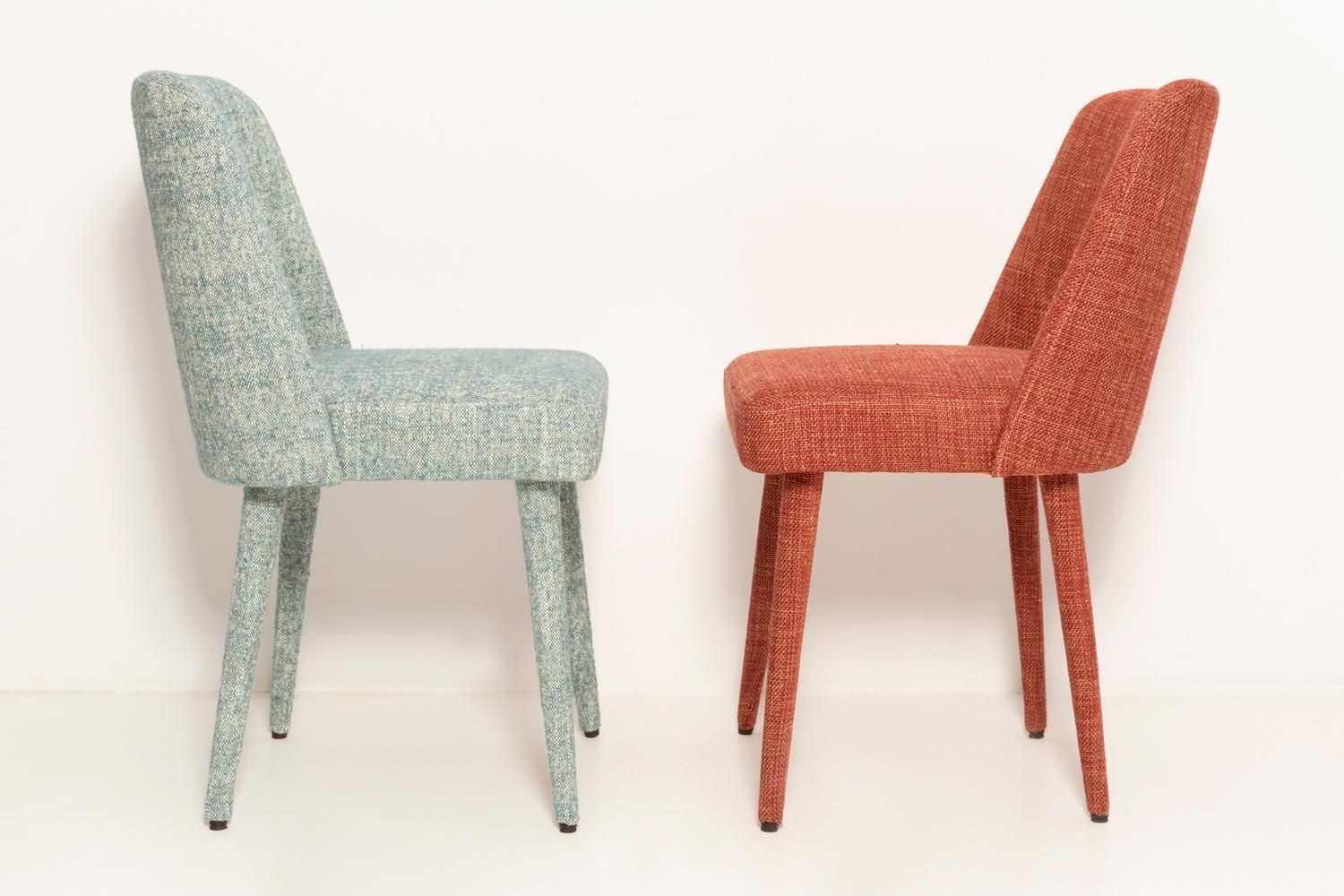 Mid Century Shell Chair In Blue Linen Fabric Arsene By Pierre Frey, 1960s photo for sale