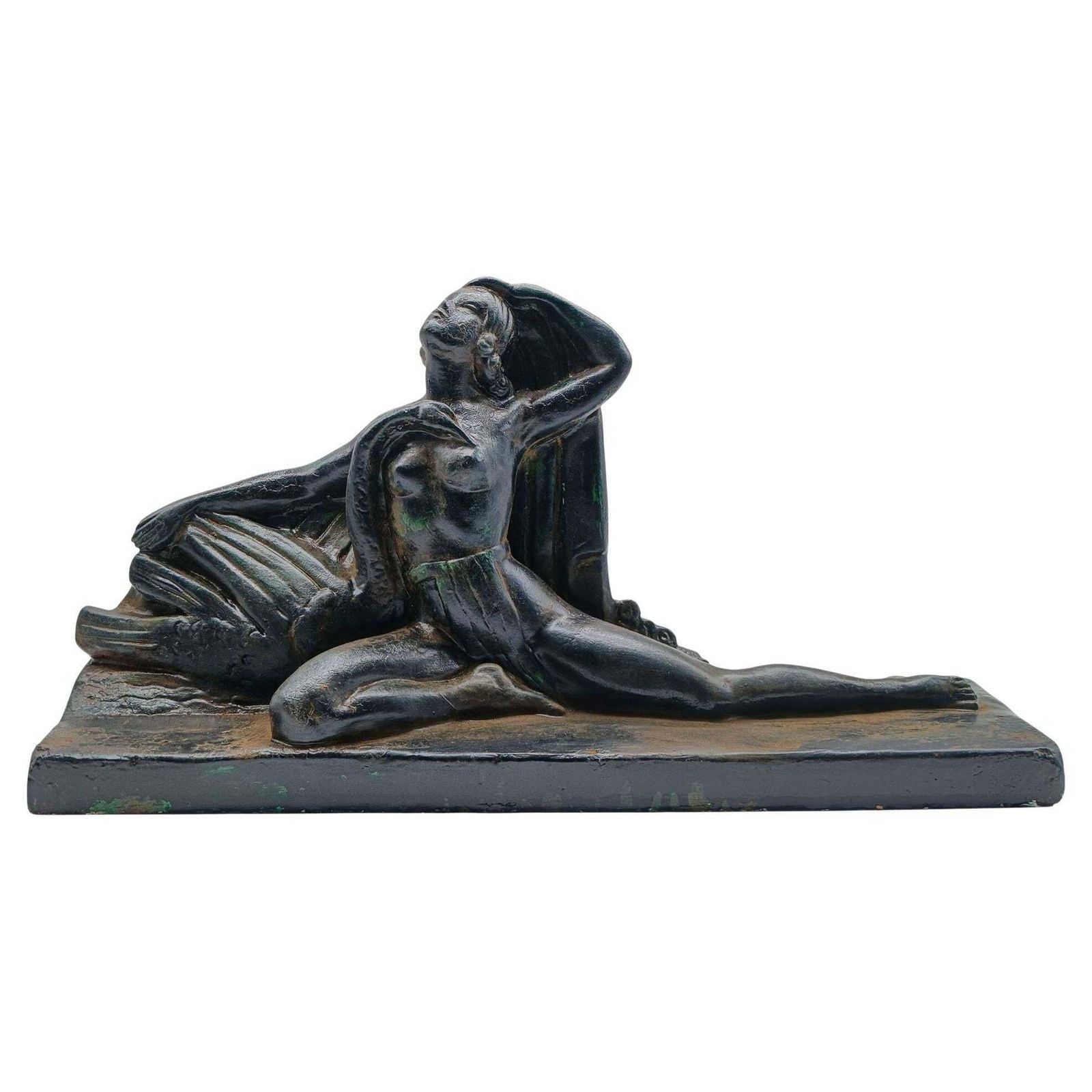 P. Roche Patinated Terracotta Sculpture "Leda And The Swan," 1970s