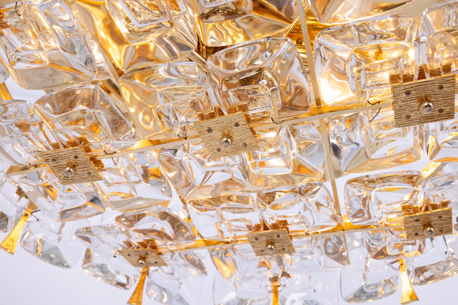 Delicate Gilt Brass Crystal Glass Flush Mount Light By Palwa, Germany, 1970s photo Lighting